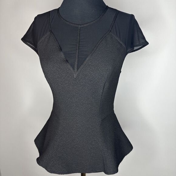 Guess Textured Peplum Top Womens Sheer Mesh Y2K Goth Grunge Shirt Size S - Picture 1 of 15